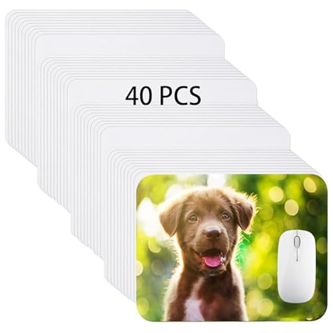 Nicunom 40 Pcs Sublimation Mouse Pad Blanks, Heat Press Printing Crafts Mousepads 3mm Thick DIY Custom Mouse Pads Anti-Slip Rubber Mouse Mat for Office Laptop Computer Gaming