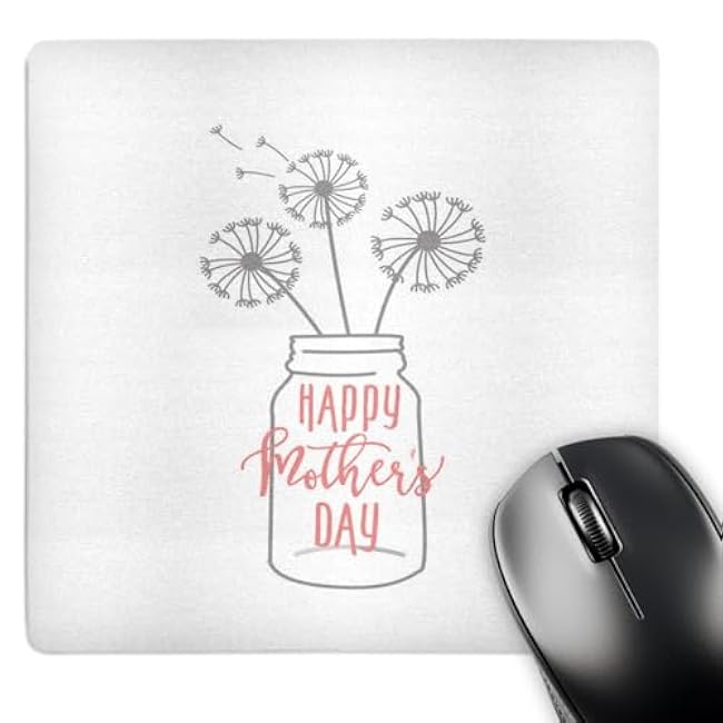 3dRose Mouse Pad Floral Pink and Green Dandelion Typography - Happy Mothers Day - 8 by 8-Inches (mp_292054_1)