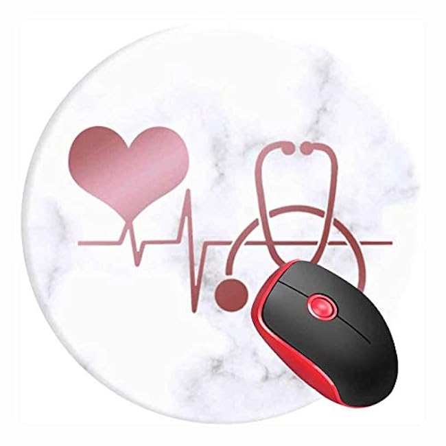 Mouse Pad Nurse Doctor Heart Stethoscope Marble, Round Mousepad, Non-Slip Rubber Base Mouse Mat for Laptop and Computer