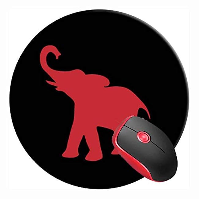 Mouse Pad Red Elephant Black, Round Mousepad, Non-Slip Rubber Base Mouse Mat for Laptop and Computer