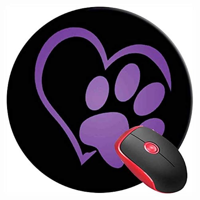 Mouse Pad Round Gaming Mouse Mat Purple Paw Heart Design Cat Paw, Non-Slip Rubber Base Mousepad Cute Mousemat for Laptop Computer PC Office Home