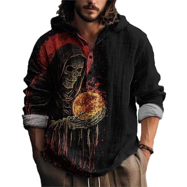 MARSVOVO Novelty Hippie Light Weight Hoodie for Men Long Sleeve Hooded Shirt Casual Quarter Button Tops for Spring Fall - Image 29