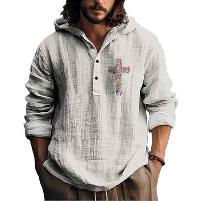 MARSVOVO Novelty Hippie Light Weight Hoodie for Men Long Sleeve Hooded Shirt Casual Quarter Button Tops for Spring Fall - Image 20