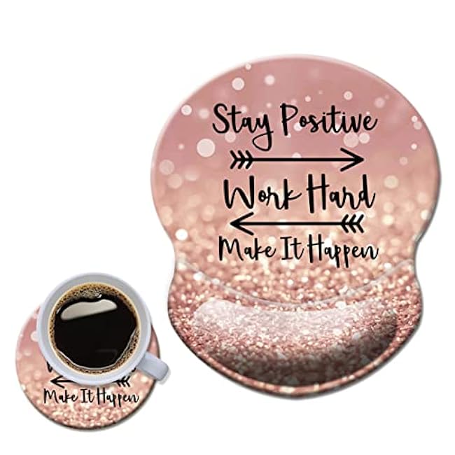 Mouse Pad with Wrist Support, Non Slip Mousepad Wrist Rest for Office, Computer, Laptop & Mac- Durable & Comfortable & Lightweight Ergonomic Support Mouse Mat Glitter Quote