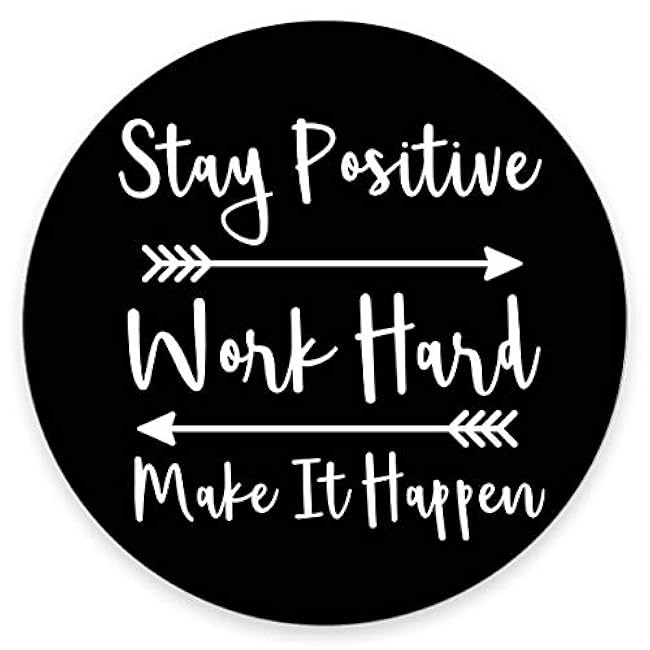 Round Gaming Mouse Pad Custom, Stay Positive Work Hard and Make It Happen Inspirational Quotes Round Mouse pad Art Rustic Black Old Wood White Quote 7.9 x 7.9 x 0.12 Inch