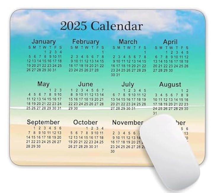 2025 Calendar Blue Sky Background Calendar Mouse Pad, Gaming Mouse Mat with Custom Design, Non-Slip Rubber Base MousePads for Office Home Laptop Travel, 9.5"x7.9"x0.12" Inch