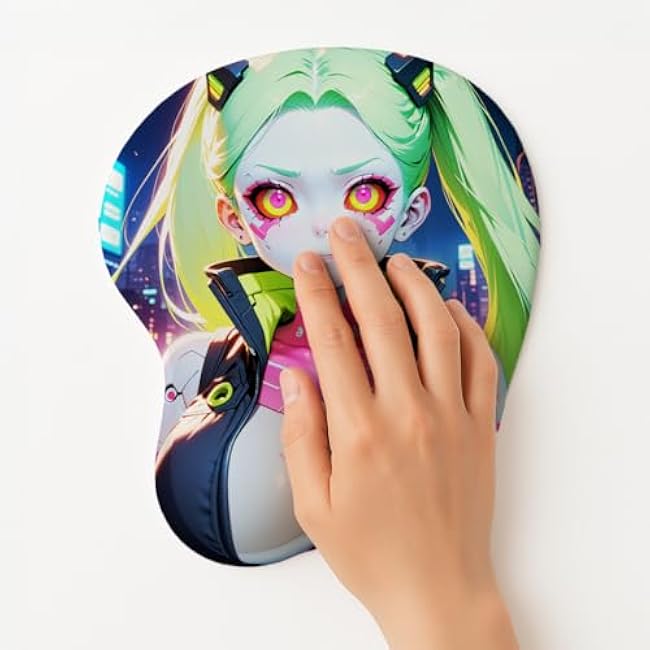 Anime Mouse Pad with Wrist Rest Gaming Mouse Pad Ergonomic Gel Pad Gamer and Work Custom Design (Green)