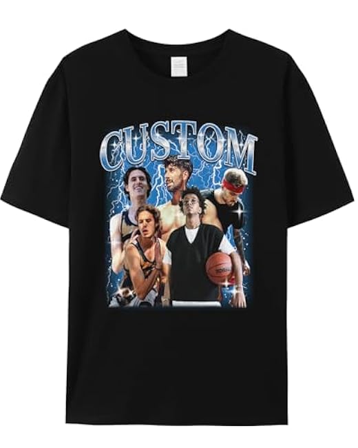 Custom T Shirts for Men/Women Design Your Own, Personalized Photo/Text Black T-Shirts, Bootleg Rap Short Sleeve Tops