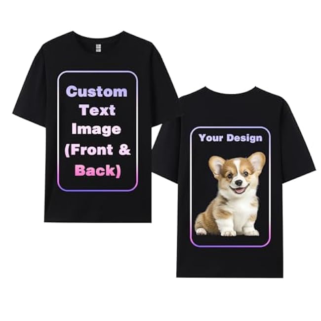 Custom T-Shirts Add Picture Photo Logo Text for Men Women Personalized Custom Tee Shirt Gifts Create Your Own Shirt, Black/White, M-3XL
