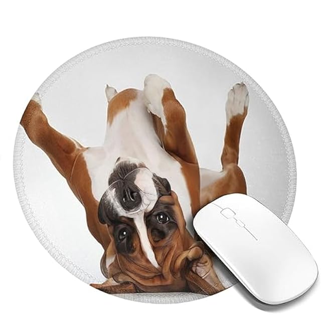Mouse Pad Boxer Dog Mouse Pads for Desk with Non-Slip Rubber Base Office Computer Round Mousepad Mat for Home Office Desk Accessories