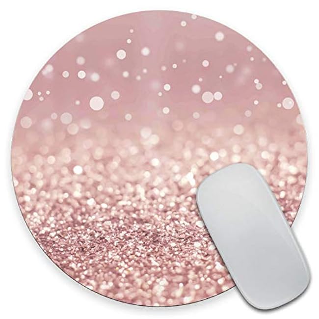 Rose Gold Rainbow Glitter Gaming Round Mouse Pad Custom Design,Fashion Non-Slip Rubber Square Mousepad for Present Support Computers Laptop 7.9 x 7.9 x 0.12 Inch