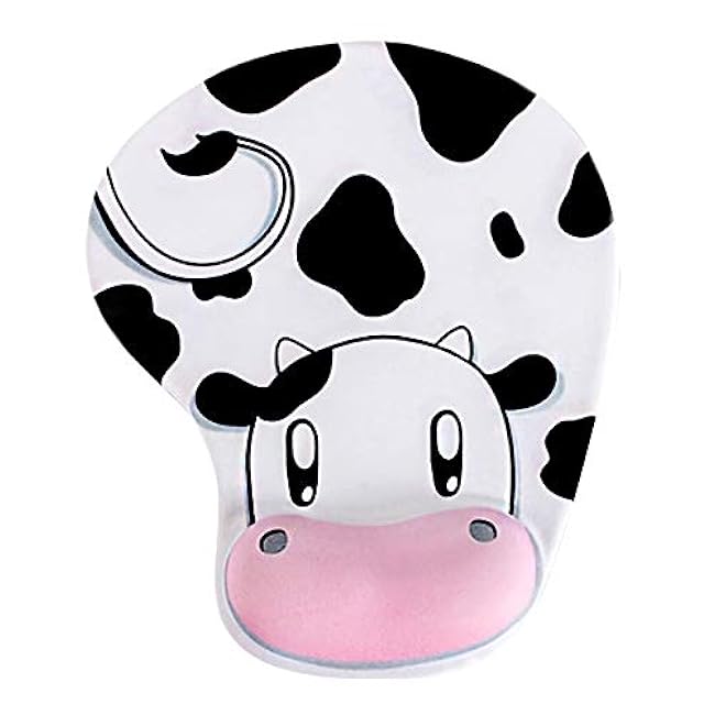 Ergonomic Mouse Pad with Wrist Support - Elastic Gel Wrist Rest, Non-Slip Rubber Base for Gaming, Office, Home & Studying (Cow Style)