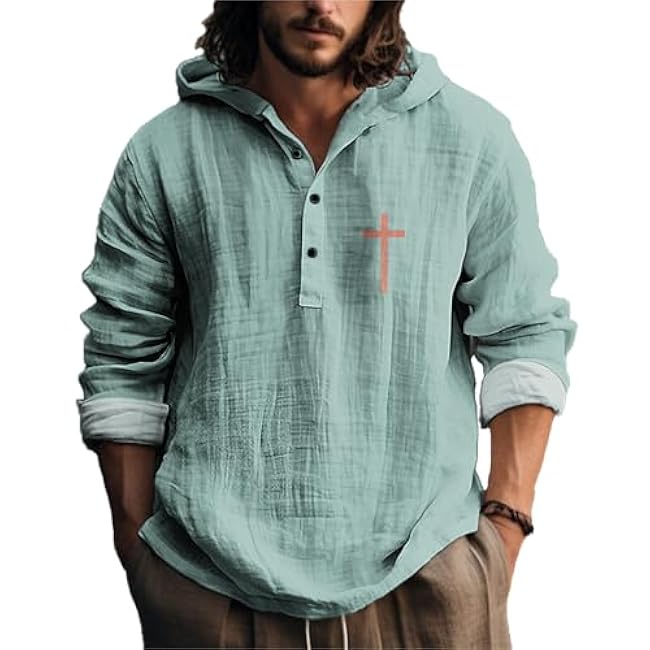 MARSVOVO Novelty Hippie Light Weight Hoodie for Men Long Sleeve Hooded Shirt Casual Quarter Button Tops for Spring Fall - Image 21