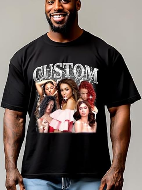 Custom T Shirts for Men/Women Design Your Own, Personalized Photo/Text Black T-Shirts, Bootleg Rap Short Sleeve Tops - Image 3