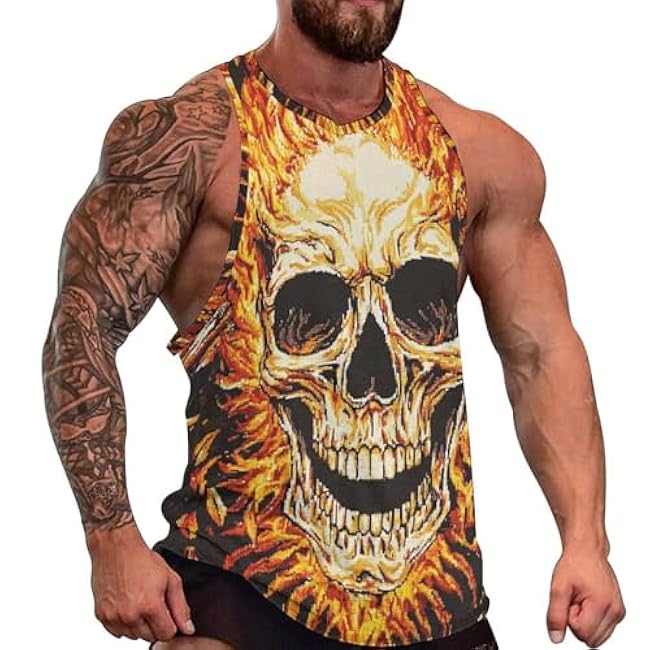 MARSVOVO Grunge Skull Mens Tank Top Muscle Stringer Fitted Sleeveless T Shirts Casual Comfy Hawaiian Streetwear Tank - Image 9