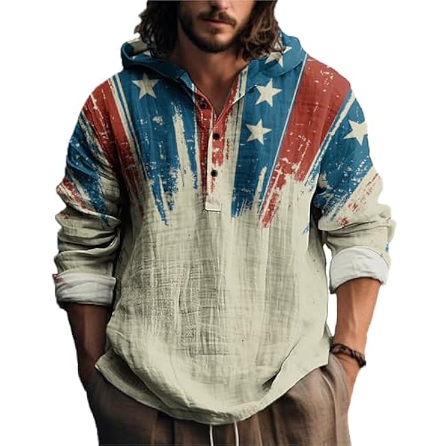 MARSVOVO Novelty Hippie Light Weight Hoodie for Men Long Sleeve Hooded Shirt Casual Quarter Button Tops for Spring Fall - Image 32