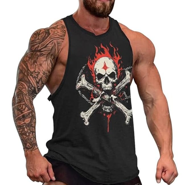 MARSVOVO Grunge Skull Mens Tank Top Muscle Stringer Fitted Sleeveless T Shirts Casual Comfy Hawaiian Streetwear Tank - Image 25