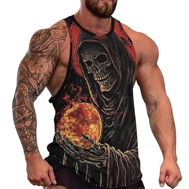 MARSVOVO Grunge Skull Mens Tank Top Muscle Stringer Fitted Sleeveless T Shirts Casual Comfy Hawaiian Streetwear Tank - Image 14
