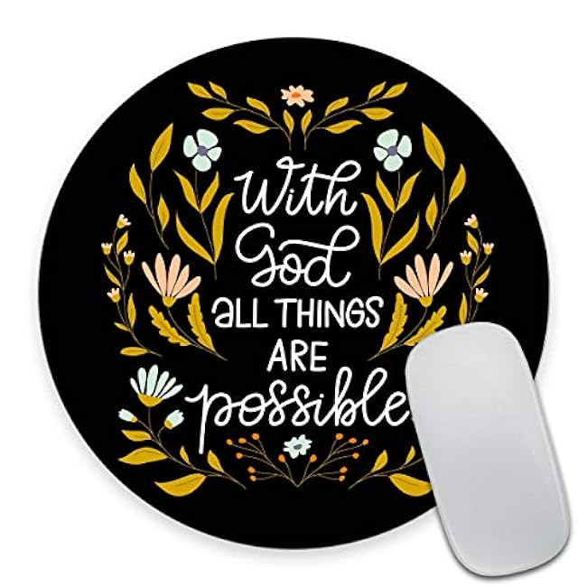 Smooffly Motivational and Inspirational Quote Round Gaming Mouse Pad Custom Design, with God All Things are Possible Bible Verse Scripture Quotes Religions Art