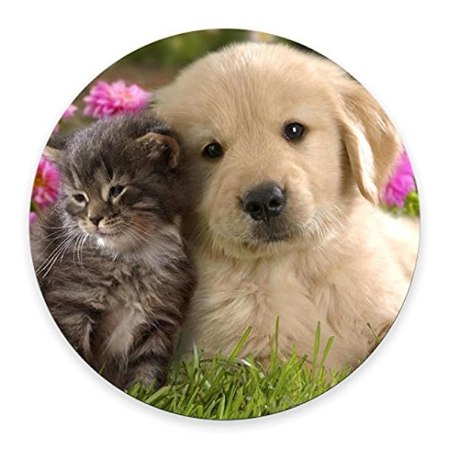 Gaming Round Mouse Pad Custom,Animals Cat Kitten Dog Golden Retriever Puppy Mouse Pad