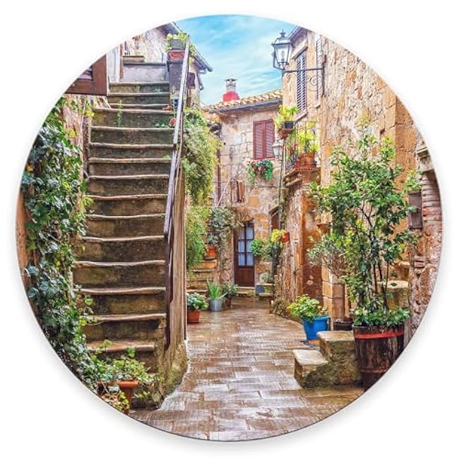 Mouse Pad, Italy Tuscan Mouse Pads with Design, Round Washable Cloth Personalized Mouse Mat, Gaming Office Home Non-Slip Rubber Base Computer Mousepad 7.9×7.9×0.12 inches