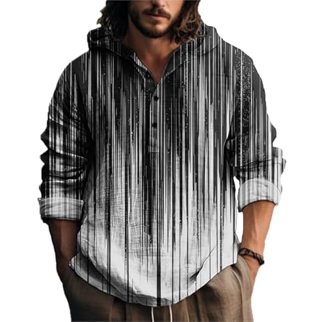 MARSVOVO Novelty Hippie Light Weight Hoodie for Men Long Sleeve Hooded Shirt Casual Quarter Button Tops for Spring Fall - Image 17