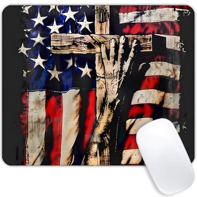 Wooden Cross American Flag Square Mouse pad, Texture Customized Mouse pad, Washable Anti Slip Rubber Base Computer Mouse pad, Suitable for Office laptops