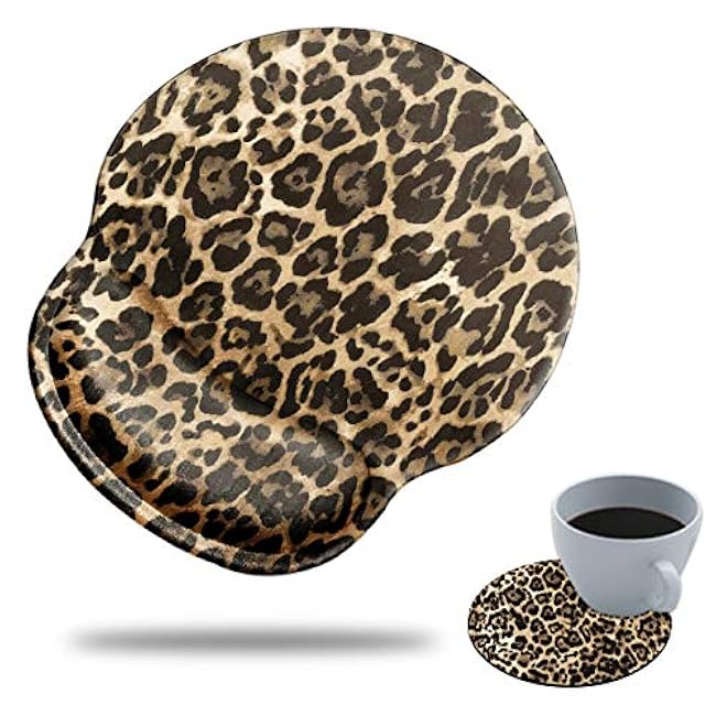 Gaming Mouse Pad with Wrist Support, Spsun Leopard Grain Pattern Custom Design Cute Mousepad,Pain Relief Wrist Mouse Pads for Computer Laptop Home Office with Coasters