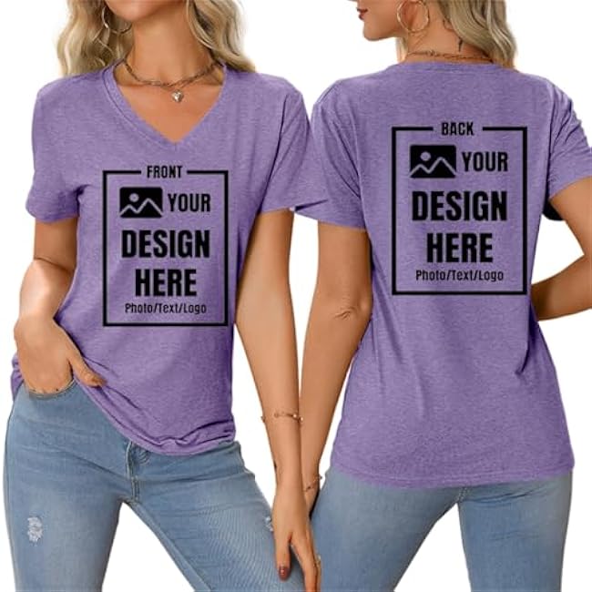 Custom T Shirts Women Customized Design Your Own V Neck Tshirts Personalized Text/Image/Logo/Photo Printed T-Shirts
