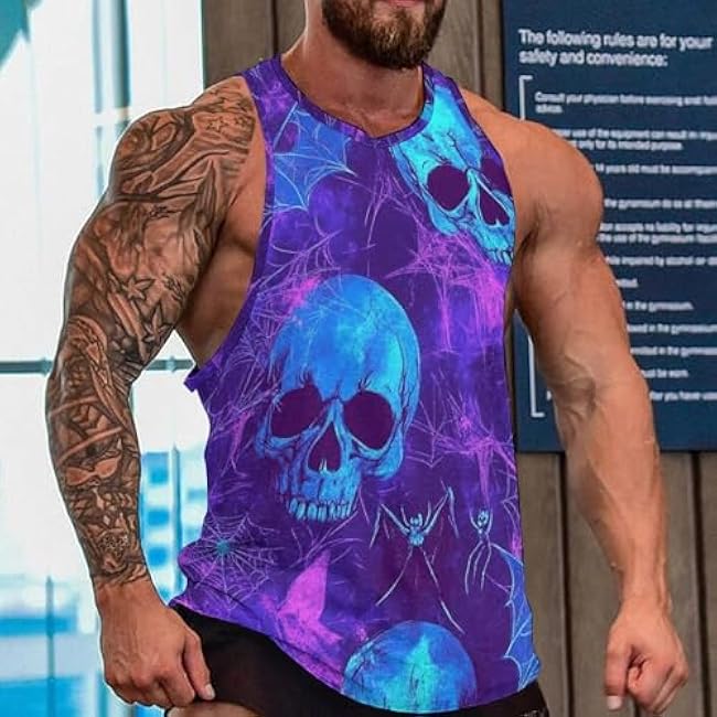 MARSVOVO Grunge Skull Mens Tank Top Muscle Stringer Fitted Sleeveless T Shirts Casual Comfy Hawaiian Streetwear Tank - Image 5