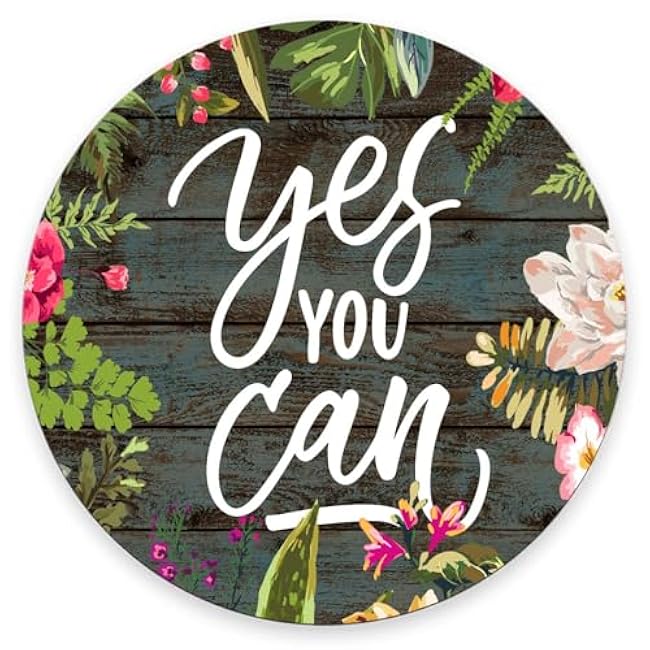 Round Mouse Pad,Yes You Can Motivational Quote Mouse pad,Custom Small Mouse Pads with Designs,Portable Office Non-Slip Rubber Base Wireless Mouse Pad for Laptop 7.9×7.9×0.12 inches