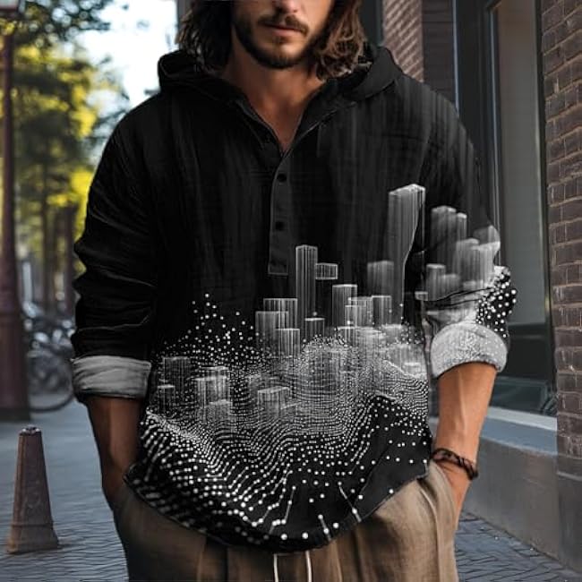 MARSVOVO Novelty Hippie Light Weight Hoodie for Men Long Sleeve Hooded Shirt Casual Quarter Button Tops for Spring Fall - Image 6