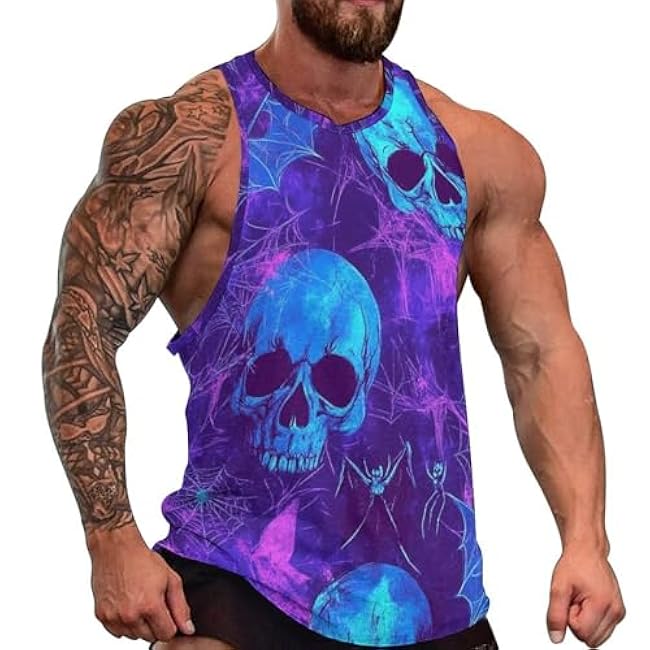 MARSVOVO Grunge Skull Mens Tank Top Muscle Stringer Fitted Sleeveless T Shirts Casual Comfy Hawaiian Streetwear Tank