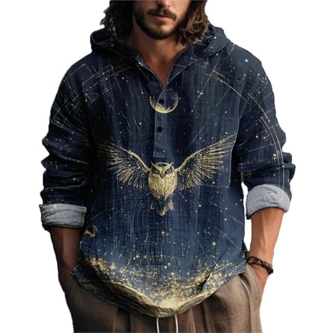 MARSVOVO Novelty Hippie Light Weight Hoodie for Men Long Sleeve Hooded Shirt Casual Quarter Button Tops for Spring Fall - Image 34