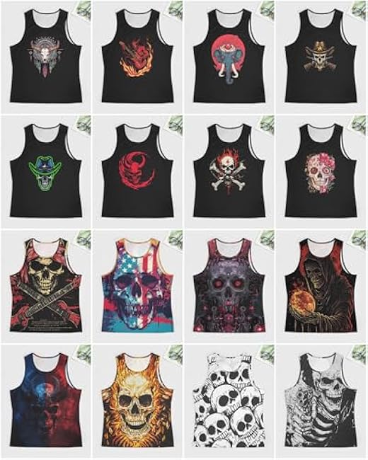 MARSVOVO Grunge Skull Mens Tank Top Muscle Stringer Fitted Sleeveless T Shirts Casual Comfy Hawaiian Streetwear Tank - Image 3