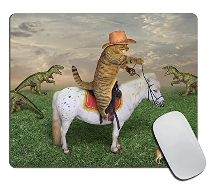 The cat Cowboy on a Horse grazes a Herd of Dragons on The Farm Rectangular Mouse Pad, Non-Slip Rubber MousePads for Office Home Laptop,9.5"x7.9"x0.12" Inch