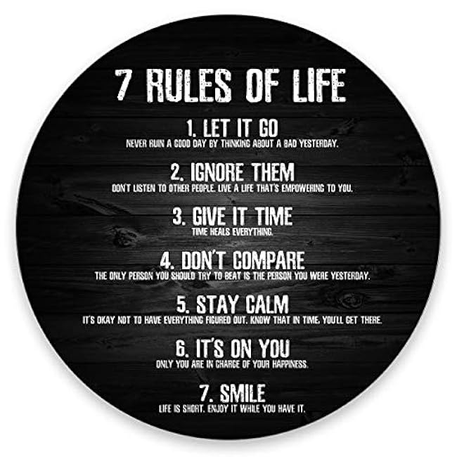 7 Rules of Life Motivational Quotes Round Mouse Pad Custom, Inspirational Quote About Life Mouse Pads for Computers 7.9 x 7.9 x 0.12 Inch