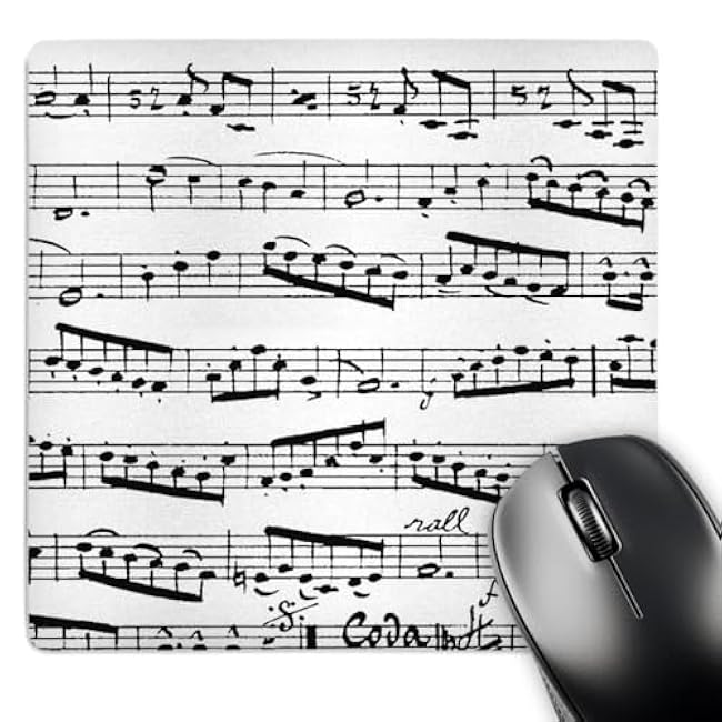 3dRose LLC 8 x 8 x 0.25 Inches Mouse Pad, Music Notes Pattern Black and White Piano Sheet Musical Notation (mp_179702_1)