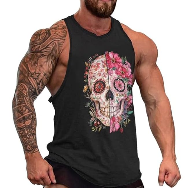 MARSVOVO Grunge Skull Mens Tank Top Muscle Stringer Fitted Sleeveless T Shirts Casual Comfy Hawaiian Streetwear Tank - Image 19