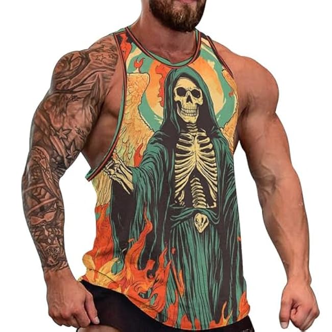 MARSVOVO Grunge Skull Mens Tank Top Muscle Stringer Fitted Sleeveless T Shirts Casual Comfy Hawaiian Streetwear Tank - Image 6