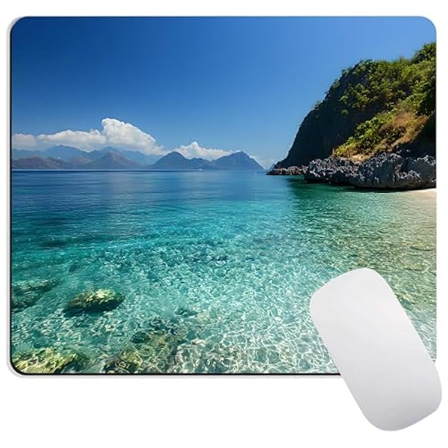 Beach Mouse Pad, Square Beach Style Non-Slip Rubber Mousepad for Gaming Office Laptop Computer Men Women Kids, Cute Custom Pattern Mouse Mat