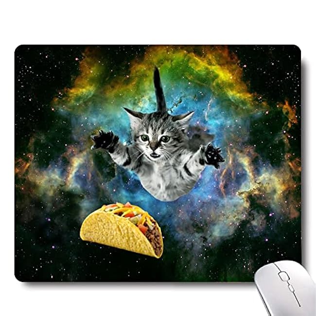 Cute Cat Space Taco Galaxy Gaming Mouse Pad - Non-Slip Rubber Base for Laptop, Desk Dad