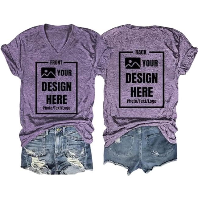 Custom T Shirts Women Customized Design Your Own V Neck Tshirts Personalized Text/Image/Logo/Photo Printed T-Shirts - Image 2