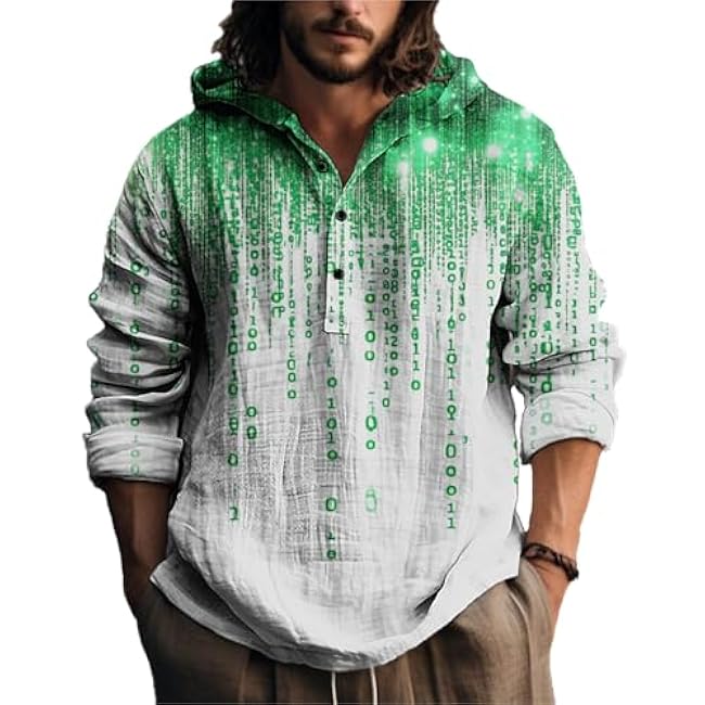 MARSVOVO Novelty Hippie Light Weight Hoodie for Men Long Sleeve Hooded Shirt Casual Quarter Button Tops for Spring Fall - Image 16