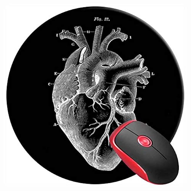 Mouse Pad Round Gaming Mouse Mat Heart Anatomical Drawing Cardiologist Doctor, Non-Slip Rubber Base Mousepad Cute Mousemat for Laptop Computer PC Office Home