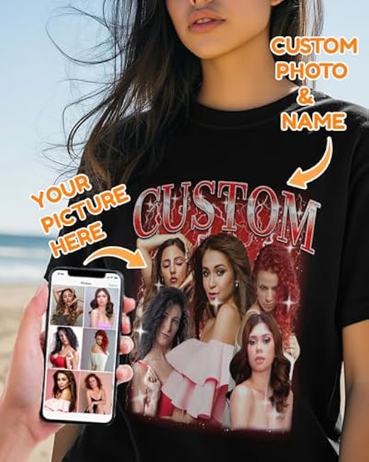 Custom T Shirts for Men/Women Design Your Own, Personalized Photo/Text Black T-Shirts, Bootleg Rap Short Sleeve Tops - Image 2