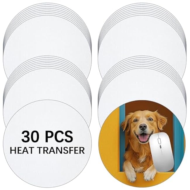 30 PCS White Mouse Pad for Heat Press Printing, Round Rubber Mouse Mat,Bulk Crafts Custom Photos Non Slip Bottom 20x20CM