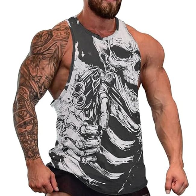 MARSVOVO Grunge Skull Mens Tank Top Muscle Stringer Fitted Sleeveless T Shirts Casual Comfy Hawaiian Streetwear Tank - Image 10