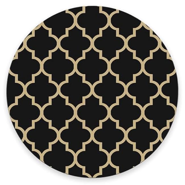 Round Mouse Pad,Black and Gold Moroccan Mouse pad,Custom Small Mouse Pads with Designs,Portable Office Non-Slip Rubber Base Wireless Mouse Pad for Laptop 7.9×7.9×0.12 inches