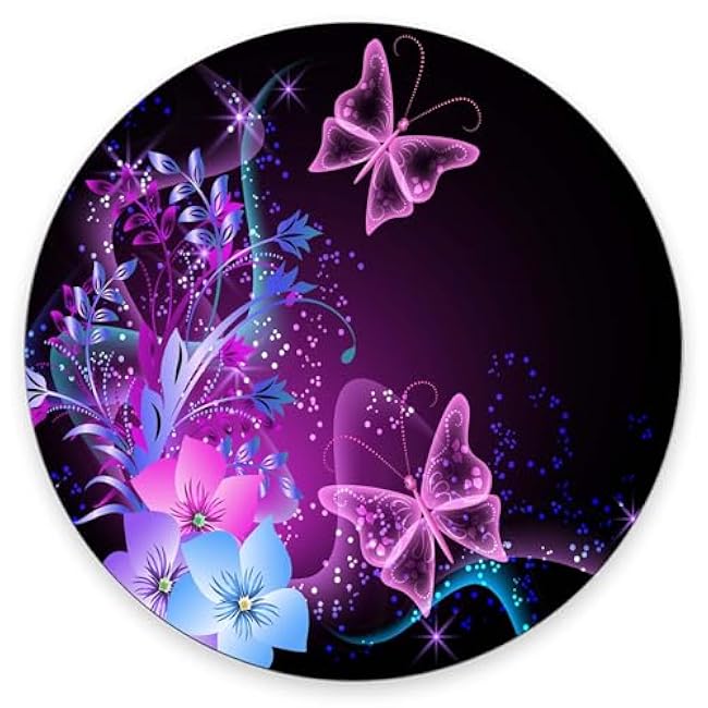 Round Mouse Pad, Purple Butterfly Customized Premium-Textured Mouse Mat, Washable Mousepads with Non-Slip Rubber Base Small Mousepad, 7.9×7.9×0.12 inches